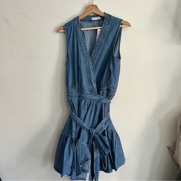 Avec Les Filles Denim Tie Waist Wrap Mini Dress NEW - Picture 4 of 6